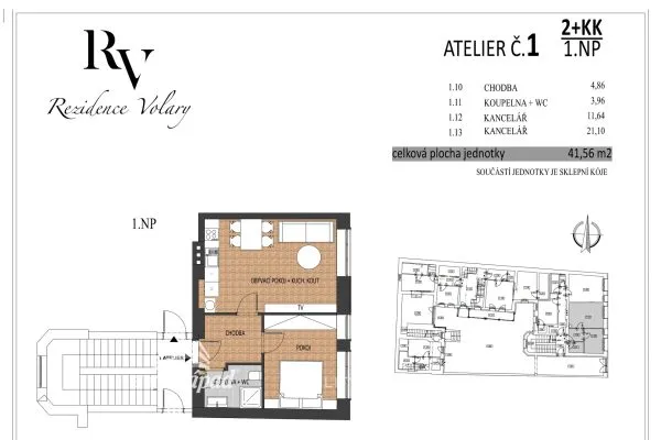 Prodej, Ateliér 2+kk (č. 1), 41,56 m2 - Volary